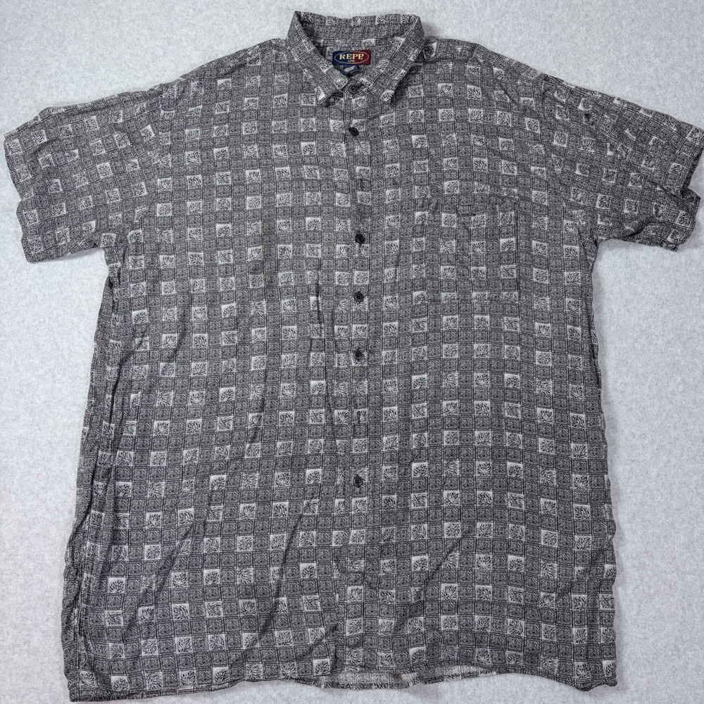 Repp Ltd Short Sleeve Button Down Shirt Gray Geometric Floral Print Mens 3XLT